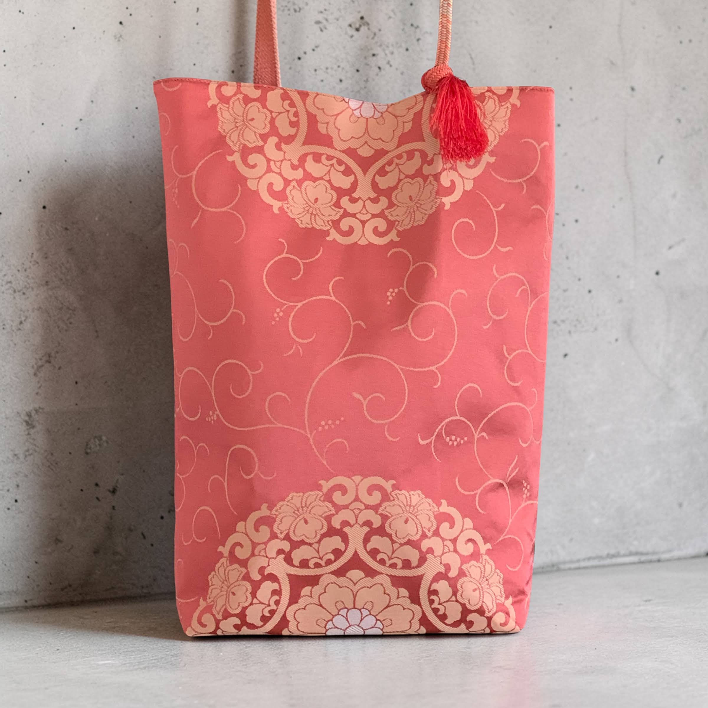 One of a Kind Silk Kimono Tote Bag - Pink Mandala Pattern