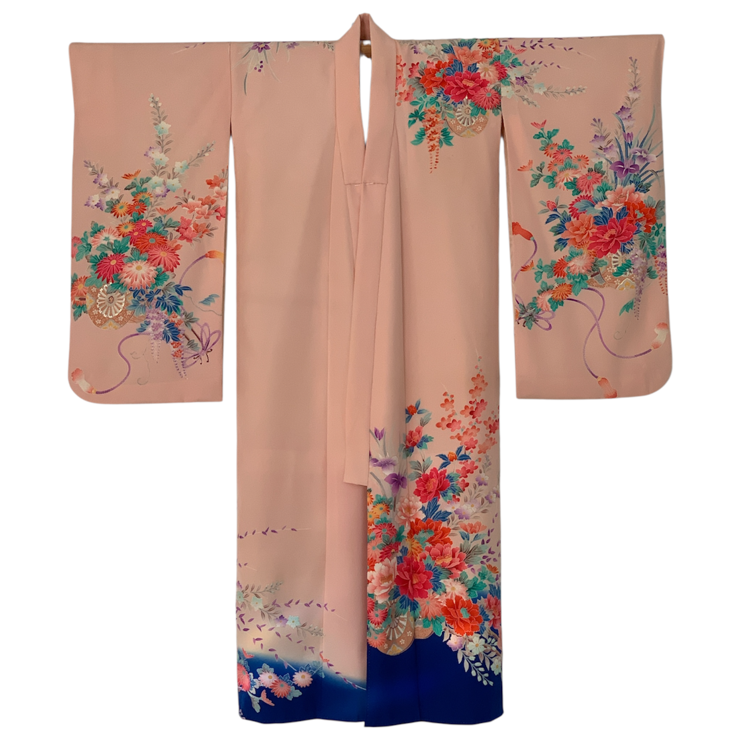 Pure Silk Children's Furisode - Pink with Four Seasons Flowers