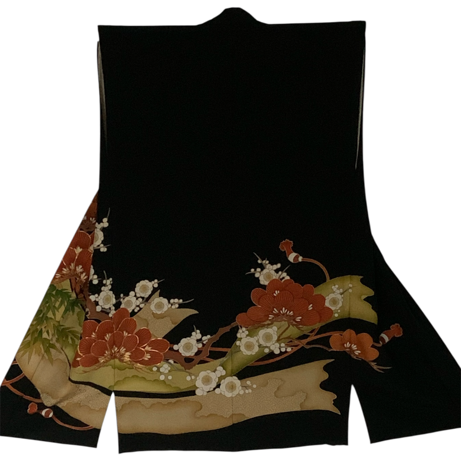 Upcycled Silk Kurotomesode Haori - Black with Gold Plum Embroidery